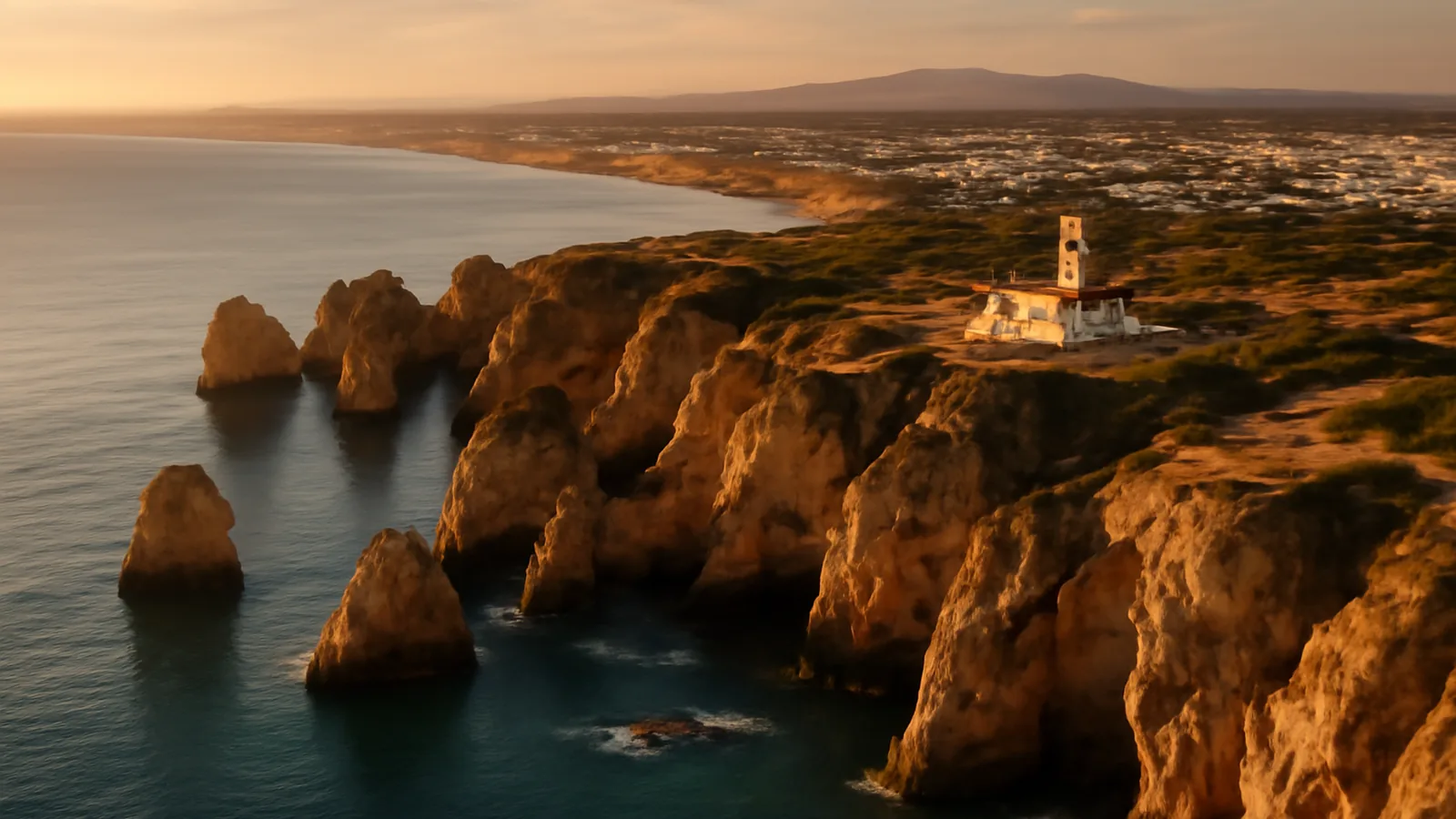 vue panoramique sur les falaises dorées de l'Algarve et l'océan Atlantique au Portugal